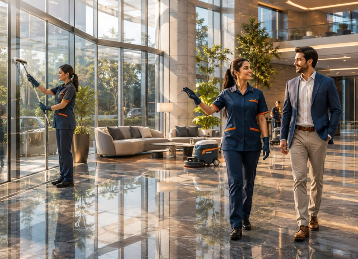 Niz and Ann Services commercial cleaning team at work